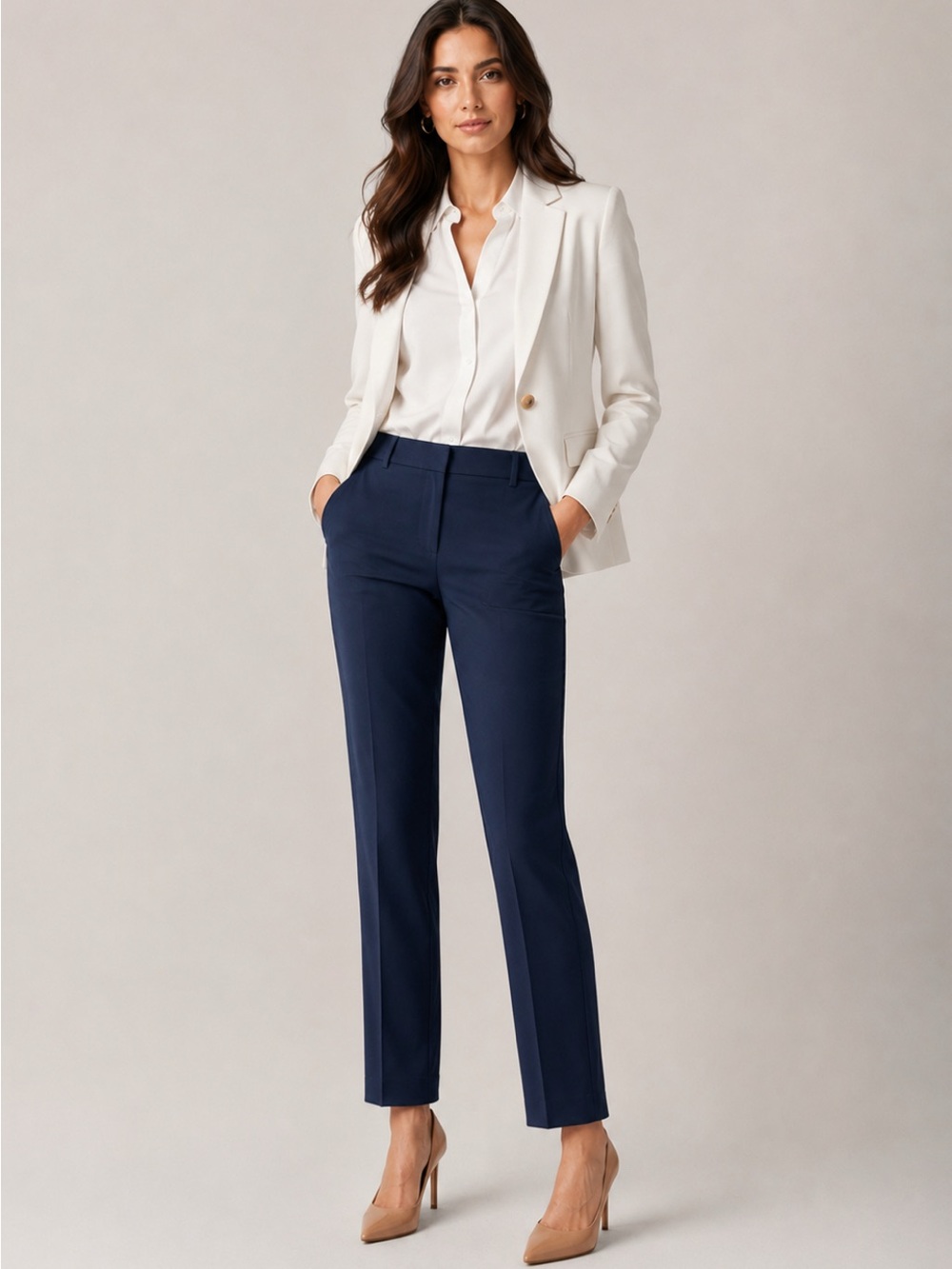 Ann Taylor The Ankle Mid Rise Bi-stretch Pants Sz 14 Blue Business Office Preppy